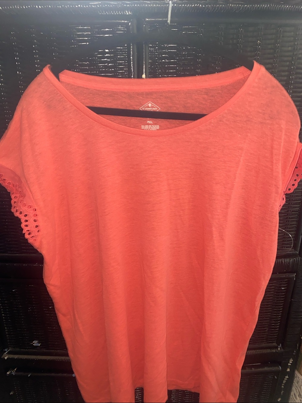 St. John's Bay -Coral Lace Cap sleeve-Eyelet trim - Linen blend -Tee